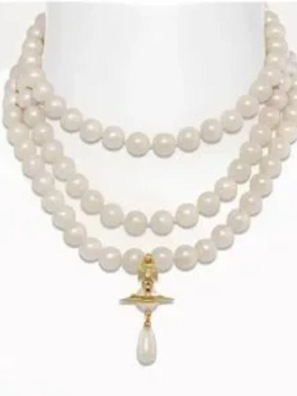 AUTH-Vivienne Westwood | Three Row Pearl Drop Chocker Gold-tone - Picture 2 of 4
